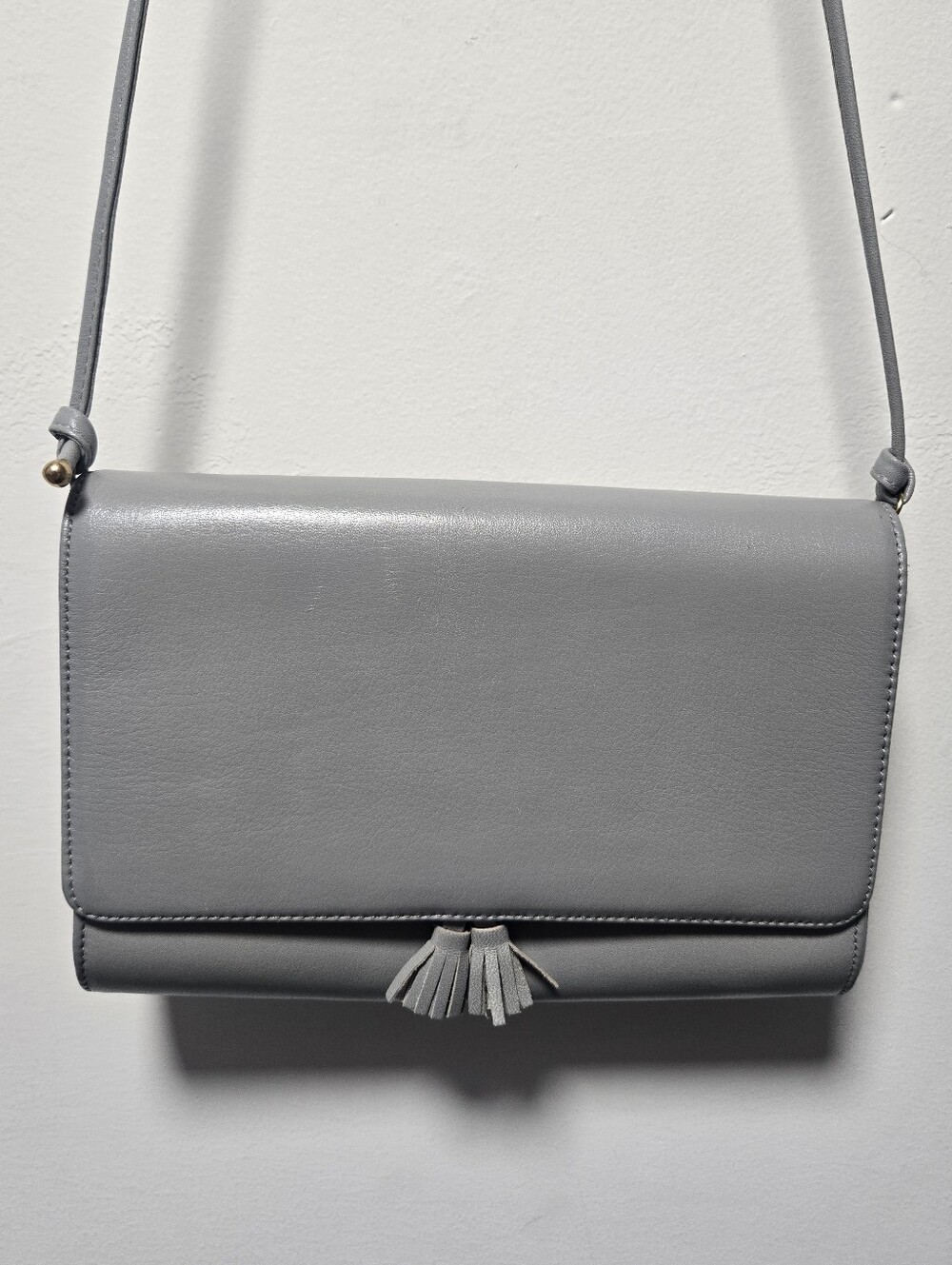 Vintage Koret Gray Leather Purse Handbag Retro Tassels EUC 60s Neutral
